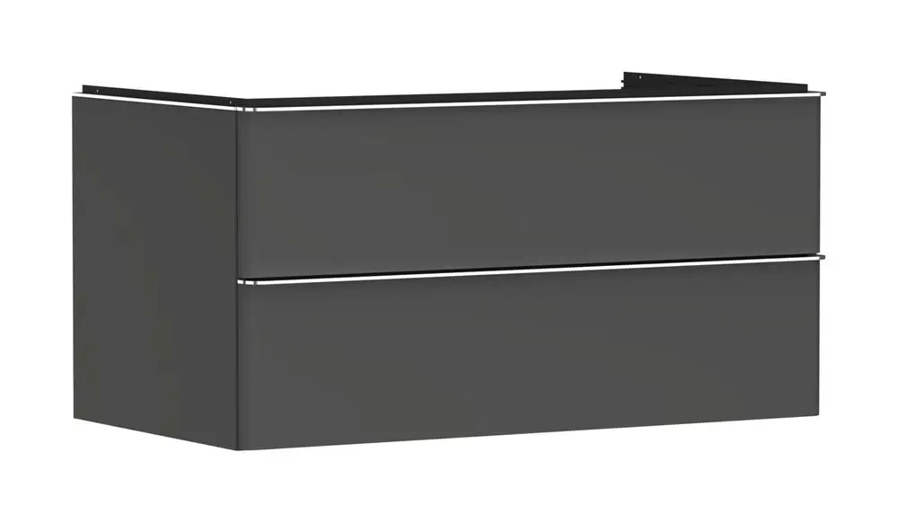 Waschtischunterschrank in diamantgrau mit zwei Schubkästen, geeignet für Konsolen Aufsatzwaschtisch. Hansgrohe Design, schlicht und funktional.